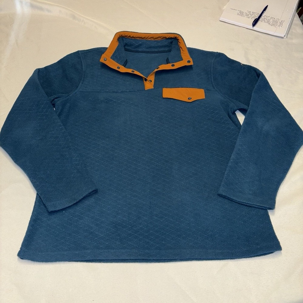 Zyia Active Women Blue Quilted Fleece Snap Pullover Cozy Warm Large Teal Orange
